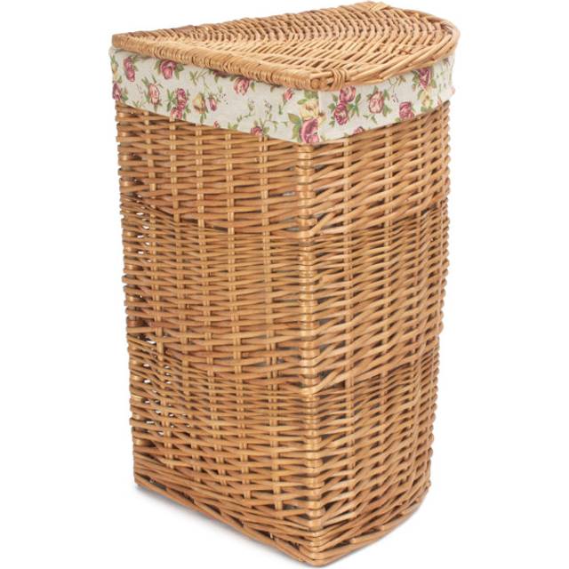 Wicker Corner Laundry Bin with Garden Rose Lining - Light Steamed (Small (50cm H x 33cm W x 33cm D))