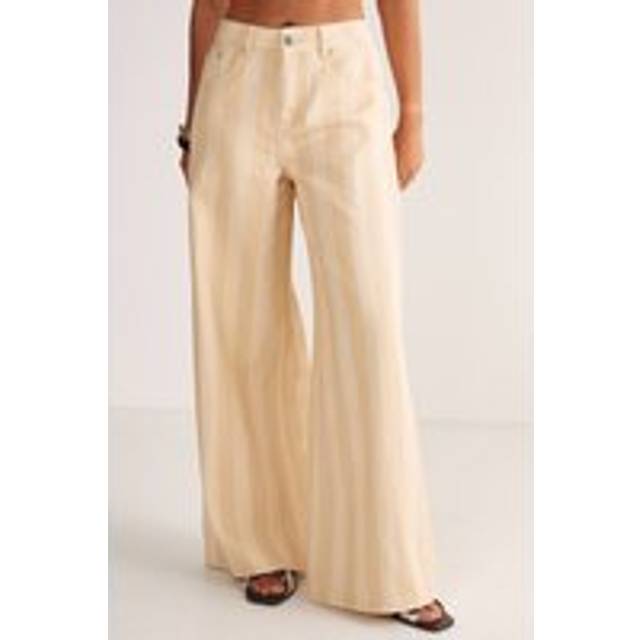 Pinstripe Straight Leg Denim Jeans - Beige - 10