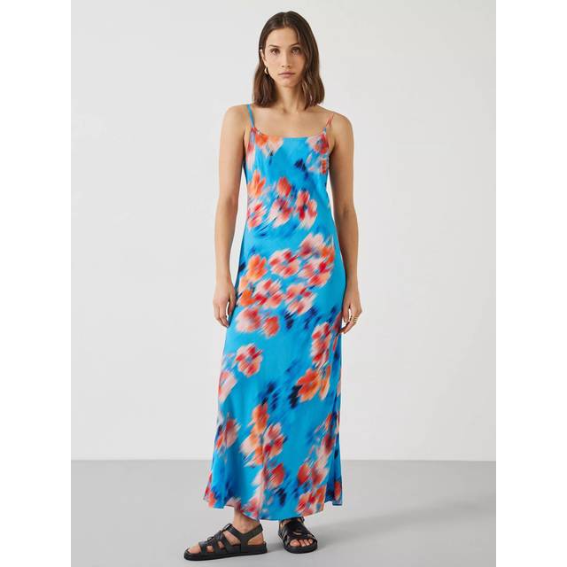 HUSH Skye Blurred Floral Print Maxi Slip Dress, Blue/Multi