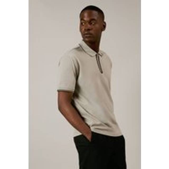 Mens Burton 1904 Silver Grey Mercerised Zip Neck Polo Shirt - XL