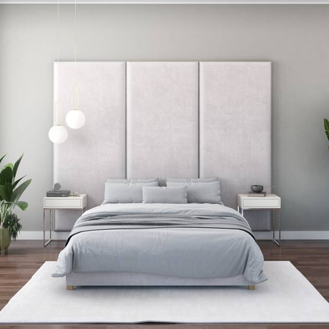 Nayali 90cm x 210cm Upholstered Wall Paneling - Light Silver (210cm H X 90cm W)