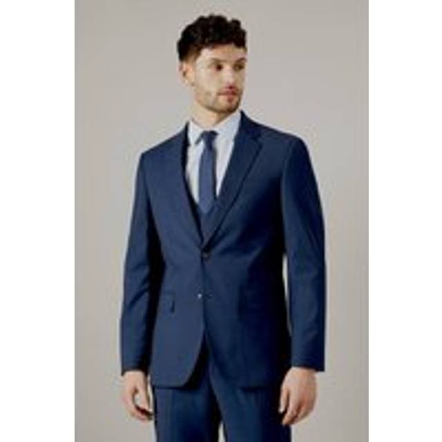 Mens Navy Blue Check Tailored Fit Suit Jacket