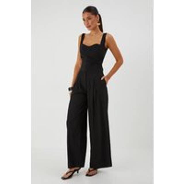 Womens Crinkle Textured Wide Leg Trousers - Black - 6