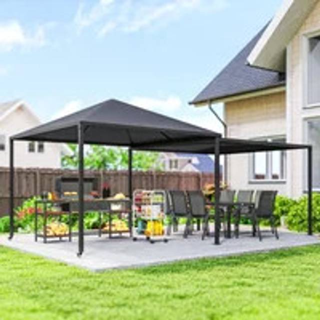 Outsunny 3ÂxÂ3(m)ÂGardenÂGazebo Canopy with Extendable Awning and Wheels