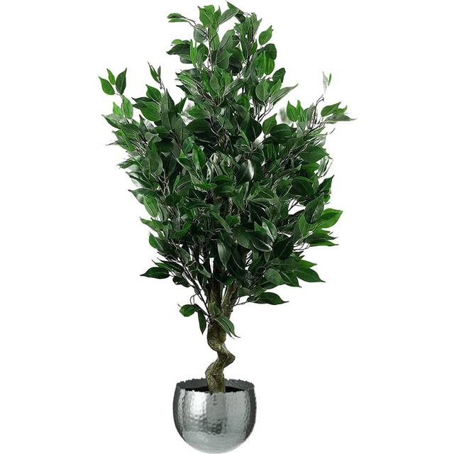 Leaf Artificial 110Cm Evergreen Twist Ficus Tree Silver Curve Planter, Green