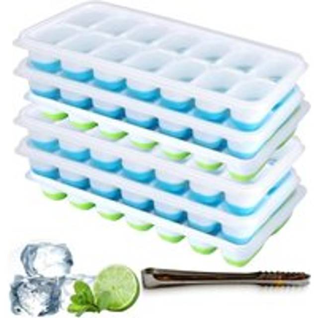 Pack of 3 Silicone Ice Cube Trays with Non-Spill Lids & With Ice Tong - Blue - 9 Pack