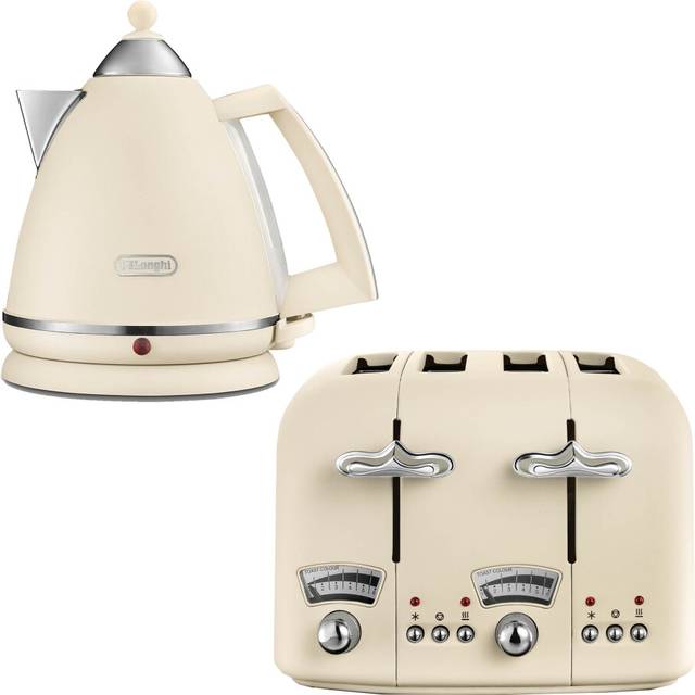 Delonghi Argento 1.7L Kettle & 4 Slice Toaster Beige, Brown