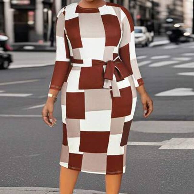 SHEIN 1PC Summer Dresses For Women Contrast Color Knitted Fabric Belt Hip Dress Home Dating Spring And Autumn Female Gift-Plus Size Dresses