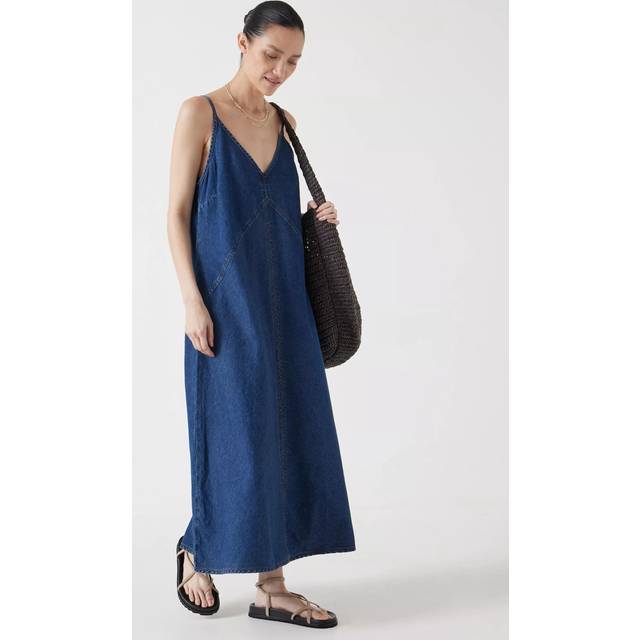 HUSH Denim Maxi Slip Dress, Mid Authentic Wash