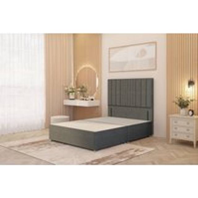 Alexas Divan Bed Base with 54" Floor Standing Headboard Linen Fabric - Mid Grey - Small Double