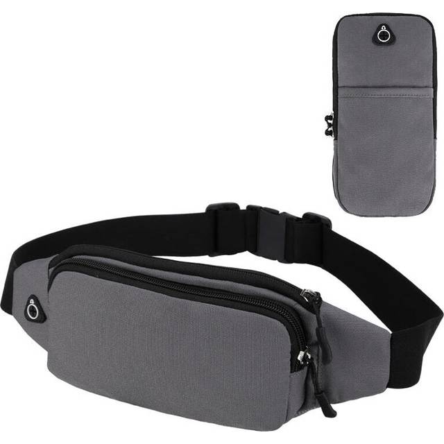 (Gray) Outdoor Waterproof Nylon Leisure Waist Bag with Headphone Holes Portable Phone Card Pack For Men Women