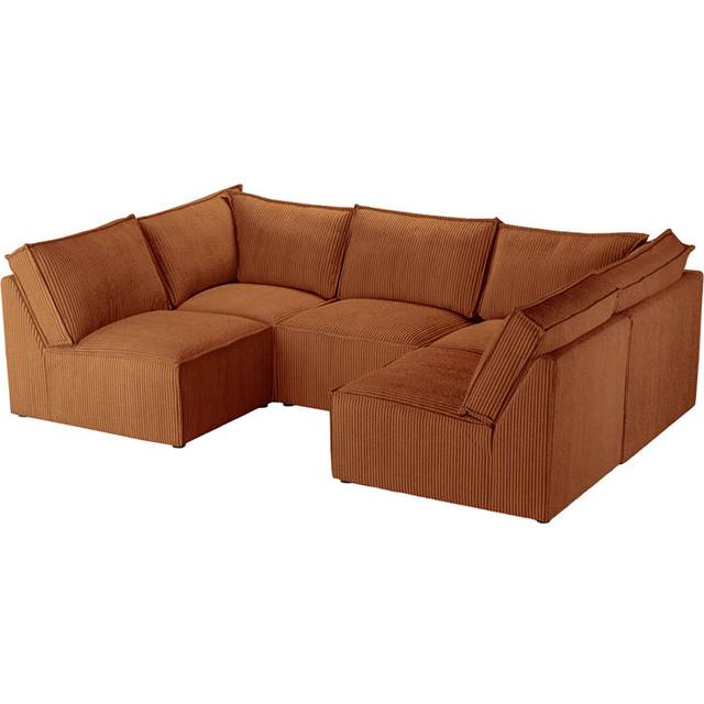 Beadie 5-Piece Corduroy Cord Corner Sectional - Orange (80cm H X 263cm W X 94cm D)