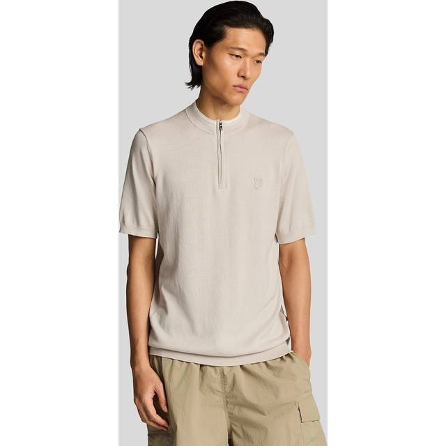 Lyle And Scott Men's Tipped Mock Neck Short Sleeve Jumper - Tan - Size: 44