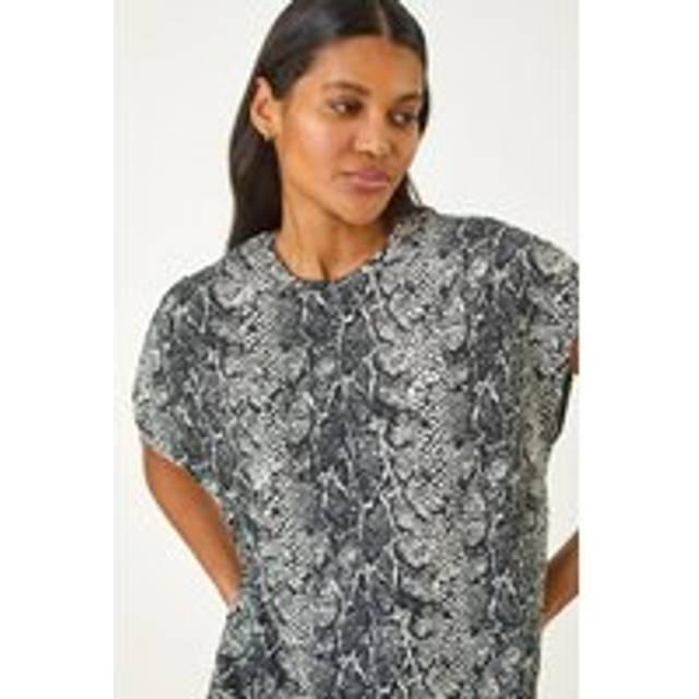 Snake Print Bubble Hem Top - Black - 10