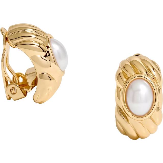 Jon Richard Gold Plated Ridge Pearl Clip-On Earrings, Gold