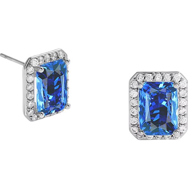 Jon Richard Jon Richard Rhodium Plated Cubic Zirconia Emerald Cut Sapphire Stud Earrings - Gift Boxed