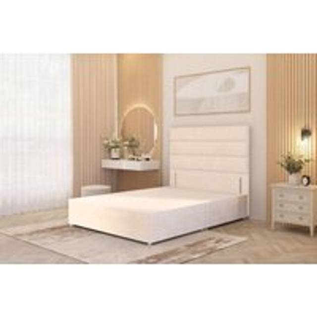 Chambery Divan Bed Frame with 54" Floor Standing Headboard Plush Velvet - Ivory - Double