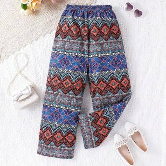 SHEIN Tween Girl Pattern Digital Print Straight-Leg Pants