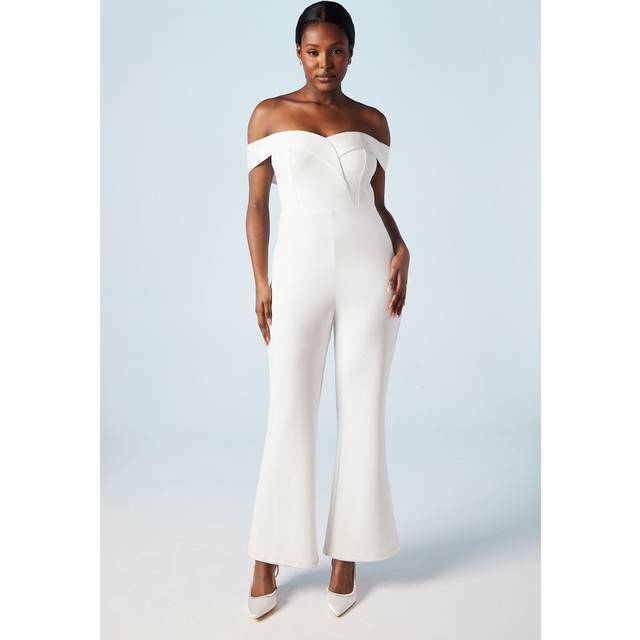 Sweetheart Stretch Crepe Bardot Bridal Jumpsuit - Ivory - 14