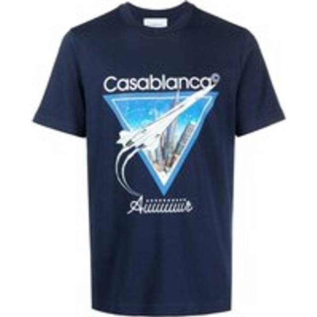 Men's CASABLANCA Mens T Shirt AIR Printed Short Sleeve Top Crew Neck Summer Tee S-XL - Navy - Size: Regular/34