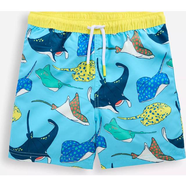 Mini Boden Kids' Ray Print Swim Shorts, Caribbean Blue Rays