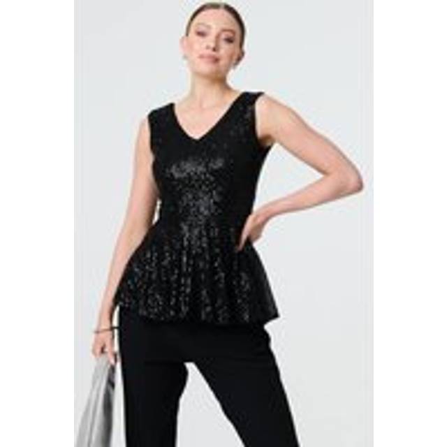 Sparkly Sequin Sleeveless Peplum Top - Black - 10