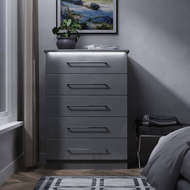Paris Grey Gloss 5 Drawer Chest