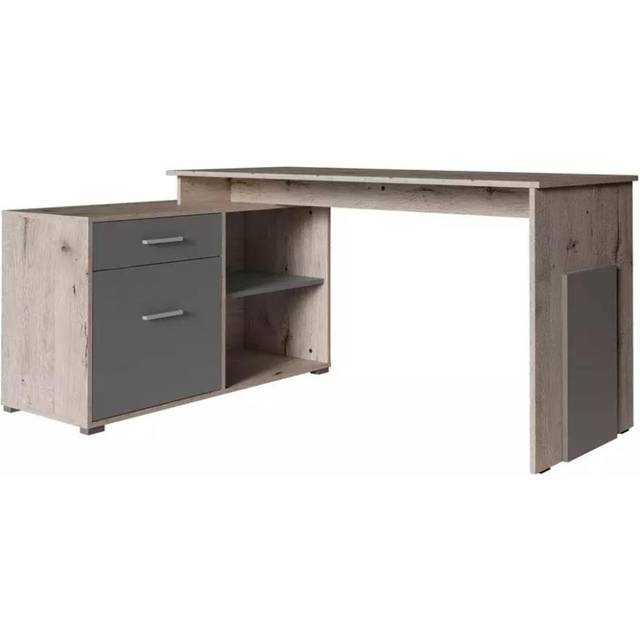 White Matt & Sonoma Oak Corner Desk W110cm - Compact Workstation with Storage - Oak Wellington