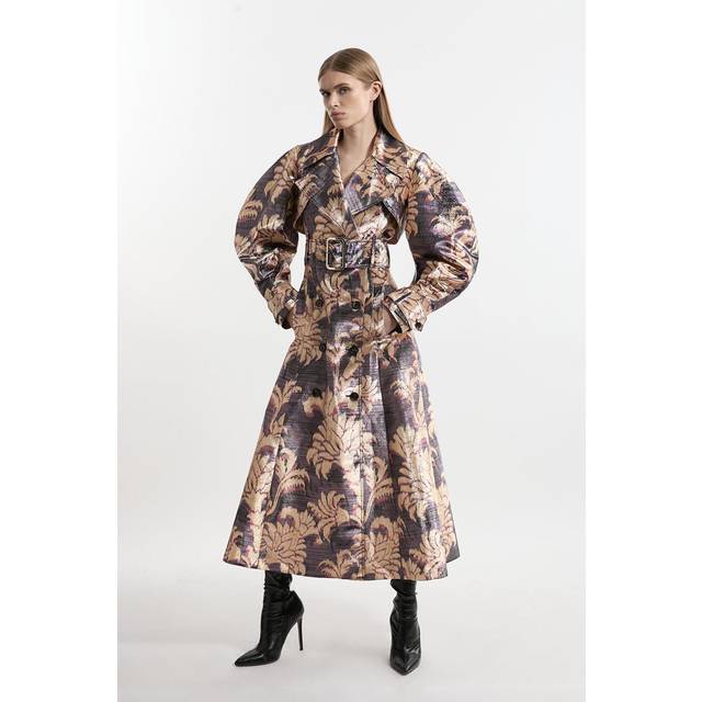 Metallic Tailored Trench Maxi Coat - Floral