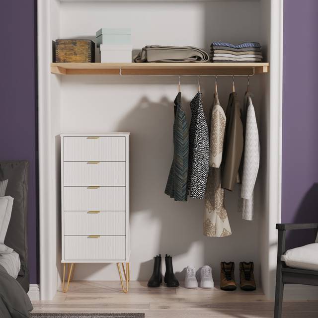 Bentancourt 5 Drawer Tallboy in White Matt (Ready Assembled) (109cm H X 45cm W X 40cm D)