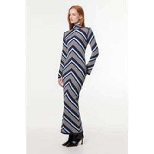 Contrast Stripe Detail Knitted Maxi Dress - Navy