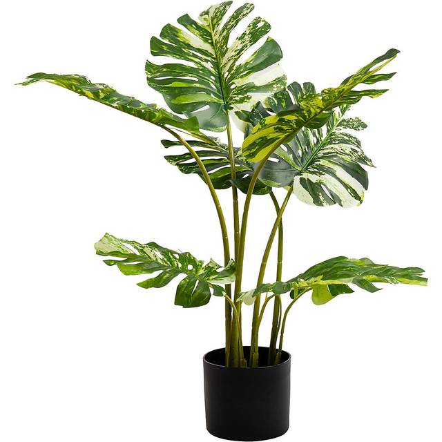 Artificial Real Touch Variegated Monstera in Black Plant Pot - Green