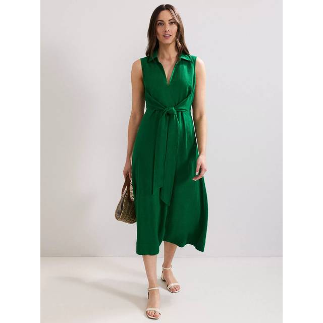 Phase Eight Becky Linen Blend Sleeveless Midi Dress, Green