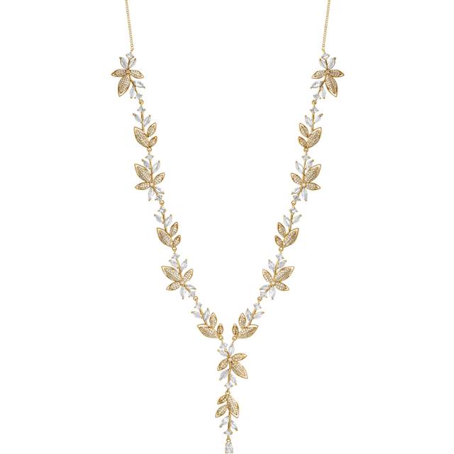 Gold Plated And Cubic Zirconia Leaf Necklace - One Size