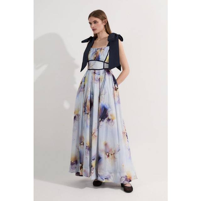Spring Silk Cotton Woven Strappy Dress - Floral