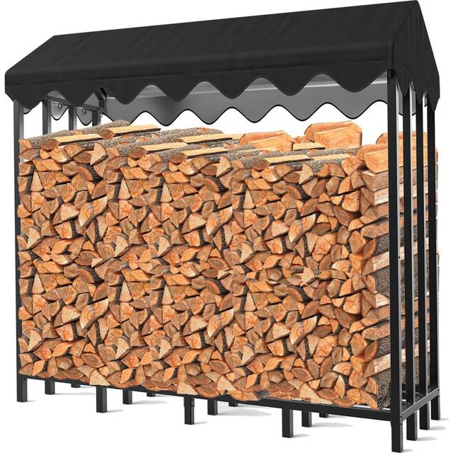 Breauna 185Cm W x 70Cm D Metal Log Rack - Black (185cm H X 185cm W X 70cm D)