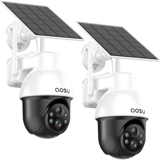 AOSU 5MP Solar Security Camera Outdoor with Color Night Vision, 2 Pack Outdoor Security Camera for home, Auto tracking Battery Security Camera with