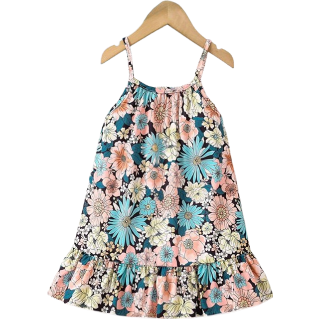 SHEIN Young Girls&#39; Random Flower Printed Strappy Dress Young Girl Floral Dressfloral Top For Young Girl