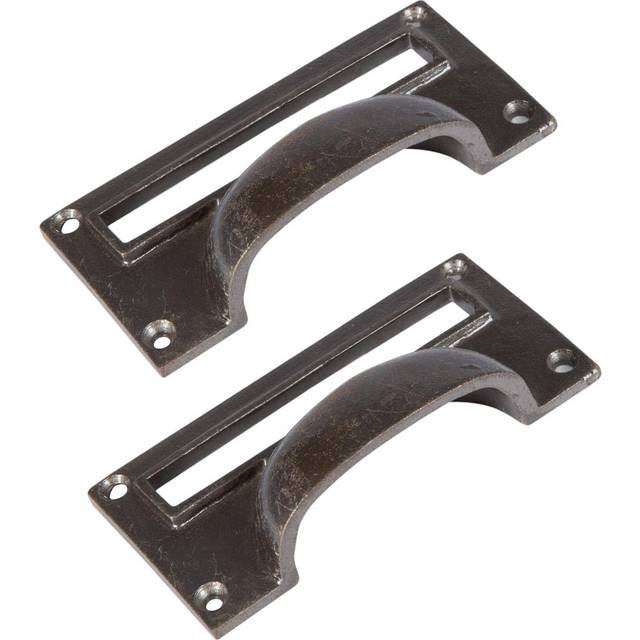 Hammer & Tongs - Filing Cabinet Cup Handle with Card Frame - W100mm x H50mm - Raw - Grey (8.7cm)