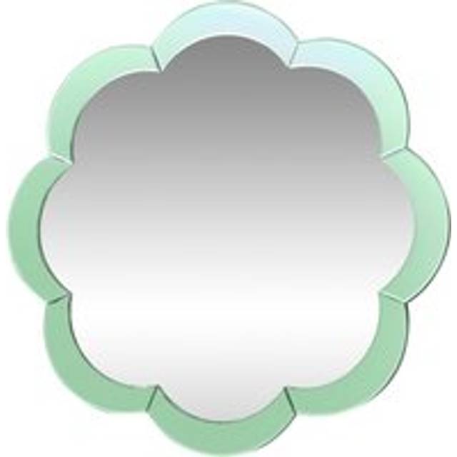 Large Floral Scalloped Green Glass Wall Mirror 81cm x 81cm Material: Mirrors