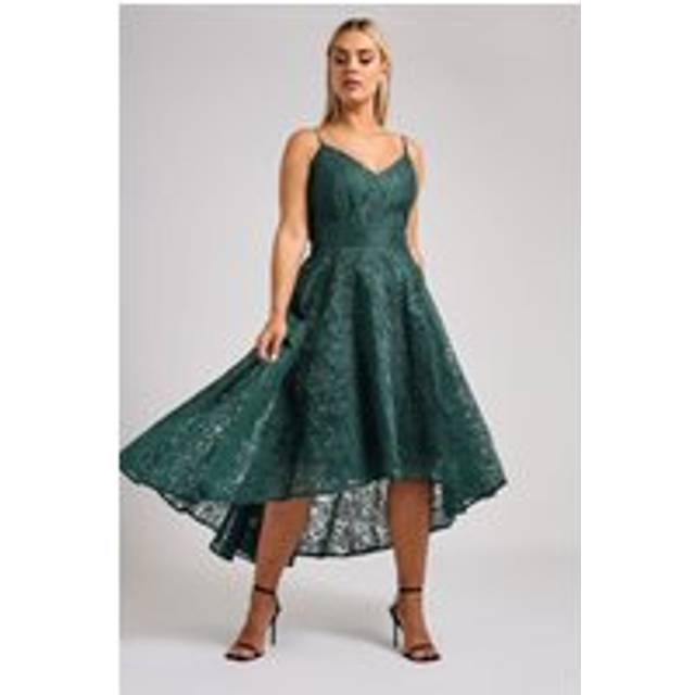 Yours London Curve Emerald Green Lace Midi Prom Dress, Women's Curve & Plus Size, Yours London - 16