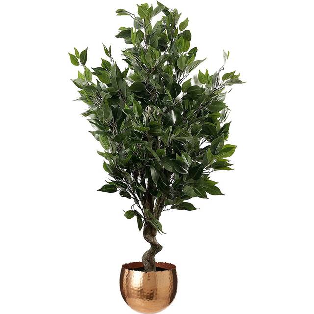 Leaf Artificial 110Cm Evergreen Ficus Tree Copper Curve Planter, Green