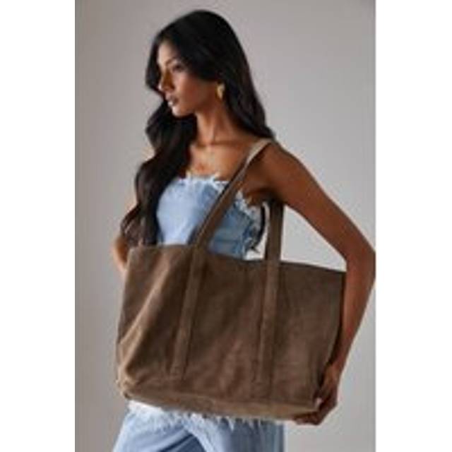 Faith: Suede Large Tote Bags - Taupe - One Size