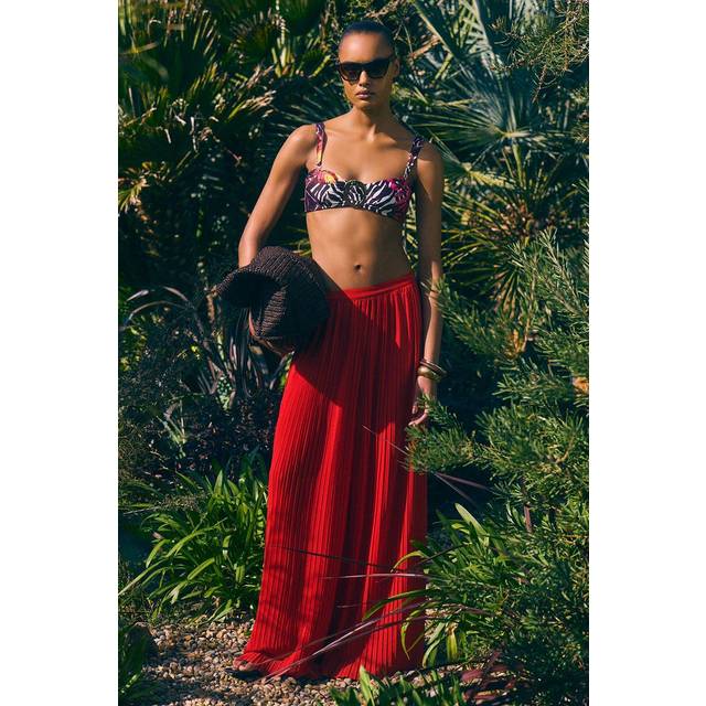Pleated Woven Wide Leg Trousers - Tomato Red