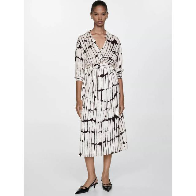 Mango Alexia Stripe Shirt Dress, White/Black