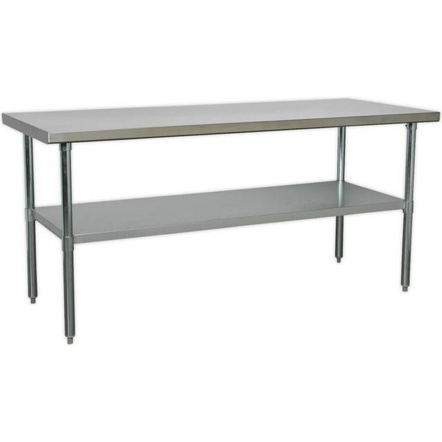 1.8m Stainless Steel Work Bench & Adjustable Storage Shelf - Kitchen Station