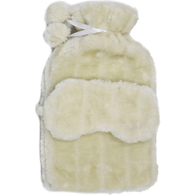 Fluffy Hot Water Bottle And Mask Set - Pink 33Cm - White