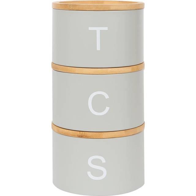 3pc Stacking Tea Coffee Sugar Canister Set with Bamboo Lids - Grey