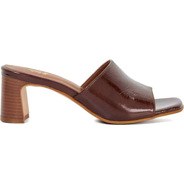 Dune London Jule Leather Heeled Mules, Brown Patent