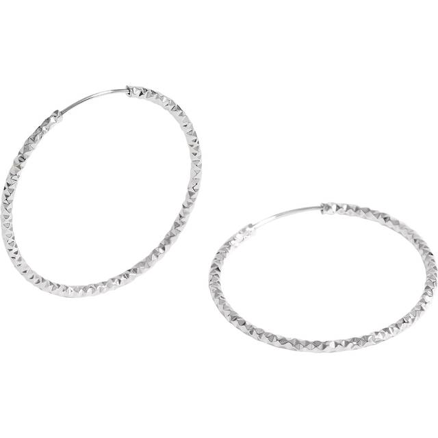 Sterling Silver 925 Polished Diamond Cut Large Hoop Earrings - One Size